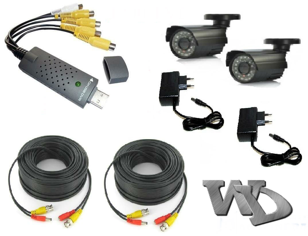 Комплект за видеонаблюдение със четириканален USB DVR + 2бр. камери SONY + кабели